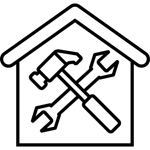 clipart logo of a hammer and wrench crossed over the outline of a gabled house.